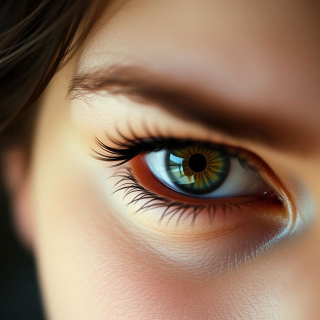 A close-up of a pair of captivating eyes, showcasing rich details like the intricate patterns of the iris and the reflection of light