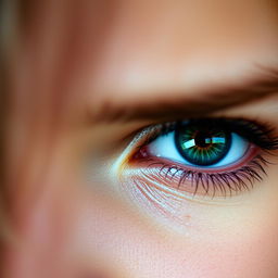A close-up of a pair of captivating eyes, showcasing rich details like the intricate patterns of the iris and the reflection of light