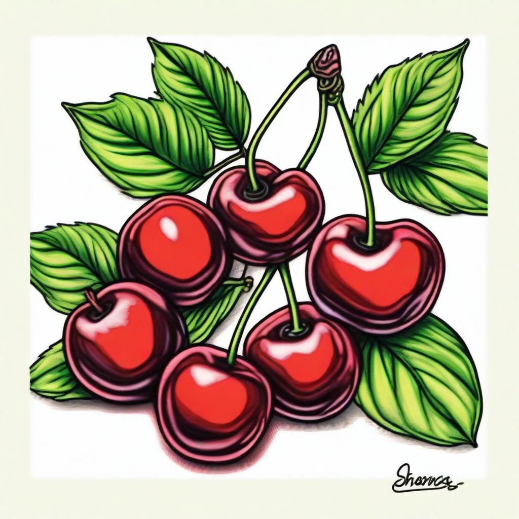 A colored sharpie drawing of cherries