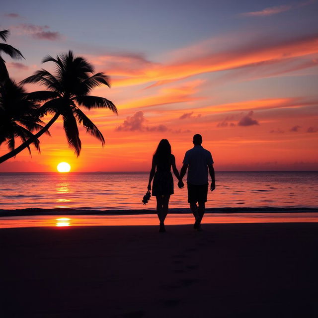 A beautiful, romantic sunset scene over a calm ocean