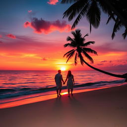 A beautiful, romantic sunset scene over a calm ocean