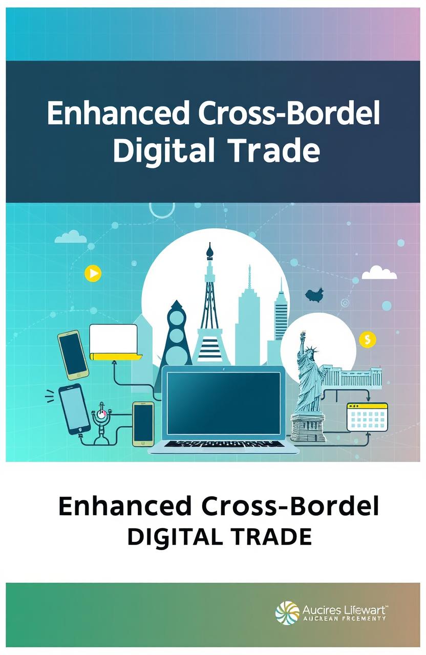 A comprehensive guidebook cover design focused on enhanced cross-border digital trade