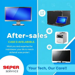 An engaging Instagram story slide showcasing the after-sales services of Sepehr Service, featuring images of a monitor, laptop, case, printer, copy machine, and TV