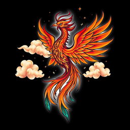 A unique tattoo design featuring a mythical phoenix rising from flames, symbolizing rebirth and renewal