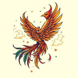 A unique tattoo design featuring a mythical phoenix rising from flames, symbolizing rebirth and renewal
