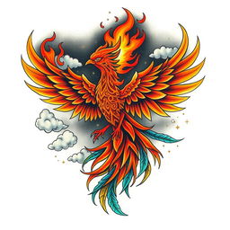 A unique tattoo design featuring a mythical phoenix rising from flames, symbolizing rebirth and renewal