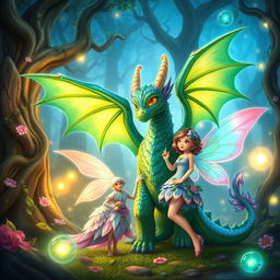 A vibrant and enchanting scene featuring Lingorm and Fayeyoko standing next to each other in a lush, magical forest