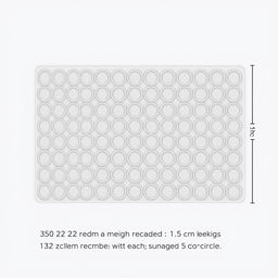 A detailed illustration of a rectangular plastic mold designed for holding 330 circles, each with a 1 cm radius