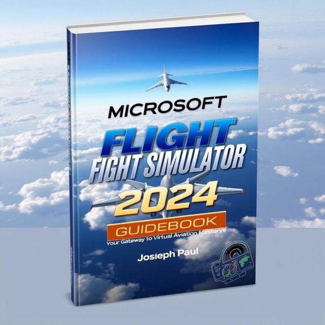 A dynamic and modern book cover design for 'MICROSOFT FLIGHT SIMULATOR 2024: Guidebook: Your Gateway to Virtual Aviation Mastery' by Joseph Paul