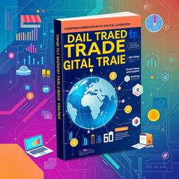 A comprehensive digital guidebook on digital trade, featuring visually appealing infographics, charts, and illustrations that represent various aspects of e-commerce, online transactions, digital currencies, and international trade