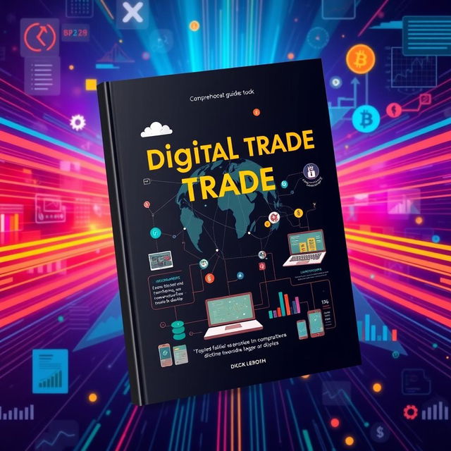 A comprehensive digital guidebook on digital trade, featuring visually appealing infographics, charts, and illustrations that represent various aspects of e-commerce, online transactions, digital currencies, and international trade