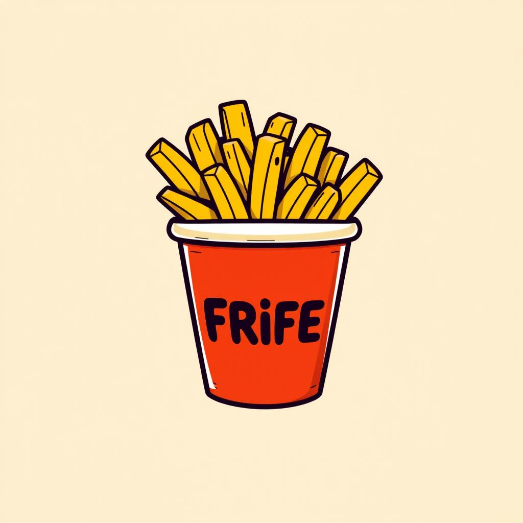 A logo design featuring a stylized cup-shaped container filled entirely with golden, crispy French fries