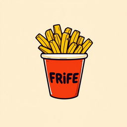 A logo design featuring a stylized cup-shaped container filled entirely with golden, crispy French fries