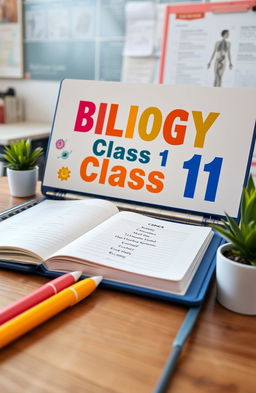 A well-organized and aesthetically pleasing biology class file for 11th grade students, featuring an attractive cover page that includes the title 'Biology Class 11' in bold, vibrant colors