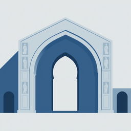 A minimalistic artistic representation of the Taq-e Bostan, featuring its iconic arch and relief sculptures with a modern twist