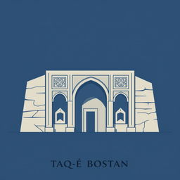 A minimalistic artwork depicting Taq-e Bostan, showcasing its distinctive arch and intricate reliefs