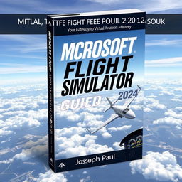 A dynamic and modern book cover design for 'MICROSOFT FLIGHT SIMULATOR 2024: Guidebook: Your Gateway to Virtual Aviation Mastery' by Joseph Paul