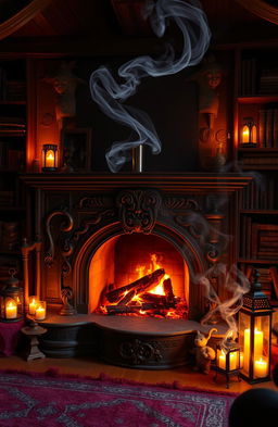 A crackling fireplace that exudes a magical, enchanted atmosphere
