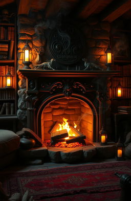 A crackling fireplace that exudes a magical, enchanted atmosphere