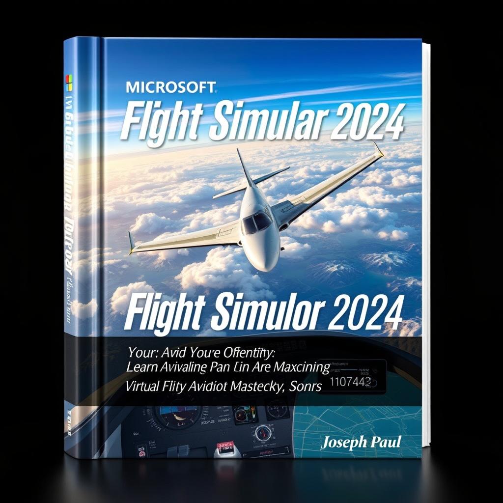 A visually striking book cover design for 'Microsoft Flight Simulator 2024: Guidebook: Your Gateway to Virtual Aviation Mastery' by Joseph Paul