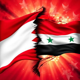 A vibrant, artistic depiction of a flag that is split in half