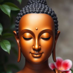 A human face with serene and calming features that embodies the essence of Buddha