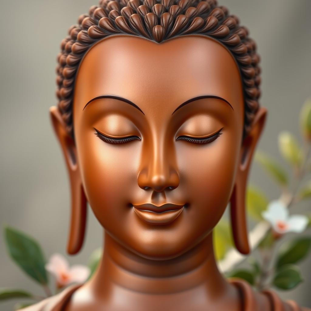 A human face with serene and calming features that embodies the essence of Buddha
