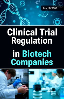 A detailed and informative cover design for a professional book titled 'Clinical Trial Regulation in Biotech Companies'