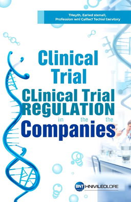 A detailed and informative cover design for a professional book titled 'Clinical Trial Regulation in Biotech Companies'