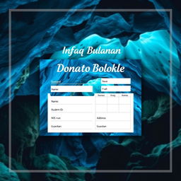 Design a monthly donation booklet for Pondok Pesantren Nurul Ihsan Jugo, featuring a section for name, student ID (NIS), address, and guardian's name