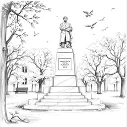 A beautiful monochrome pencil sketch of a monument dedicated to the Belarusian poet Frantisek Bogushkevich