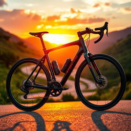 A vibrant and dynamic scene featuring a sleek, modern road bike