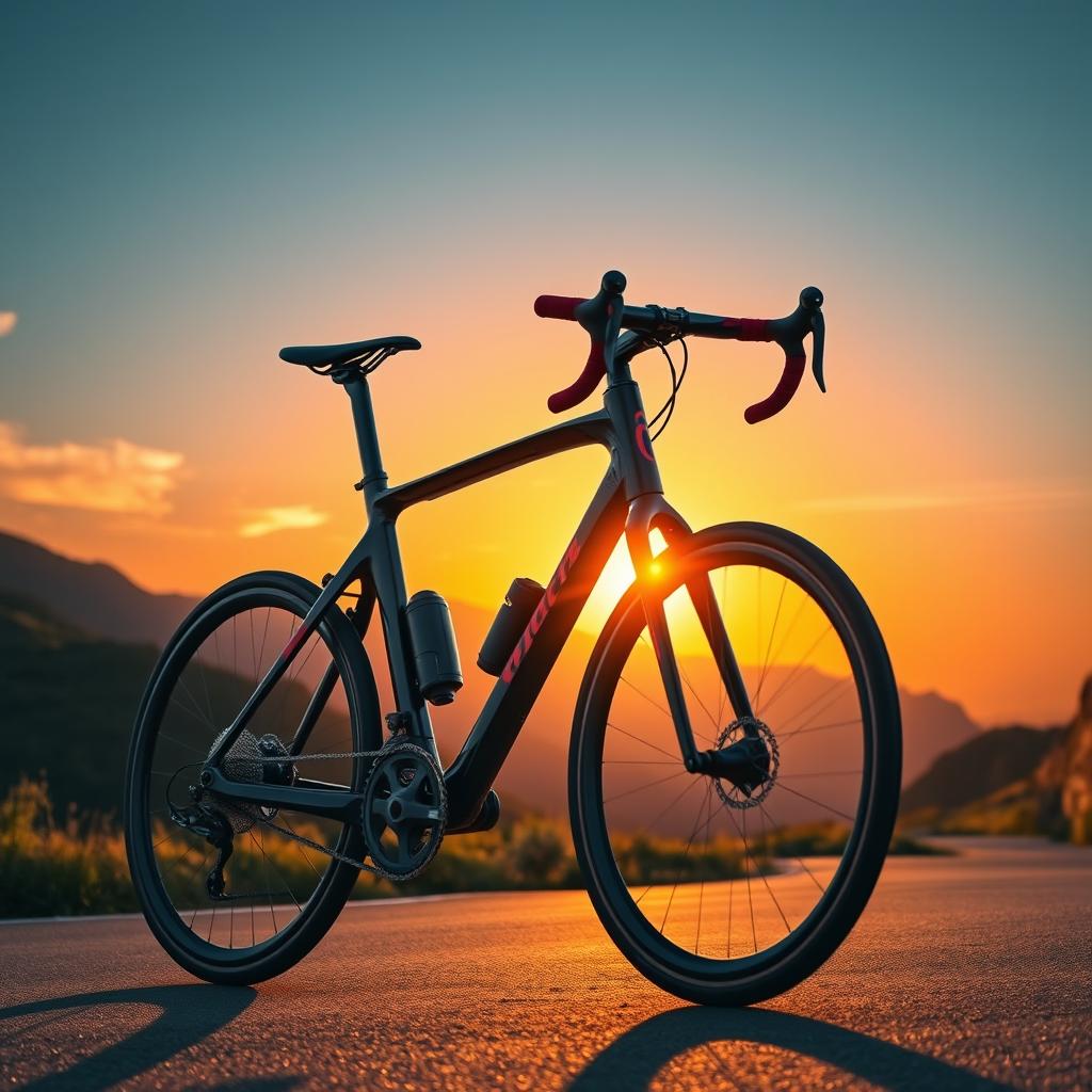 A vibrant and dynamic scene featuring a sleek, modern road bike