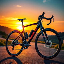 A vibrant and dynamic scene featuring a sleek, modern road bike