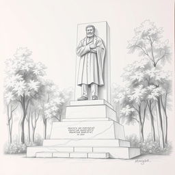 A beautifully detailed pencil drawing of the monument dedicated to the Belarusian poet Francišak Bahuševič