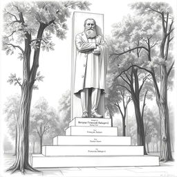 A beautifully detailed pencil drawing of the monument dedicated to the Belarusian poet Francišak Bahuševič