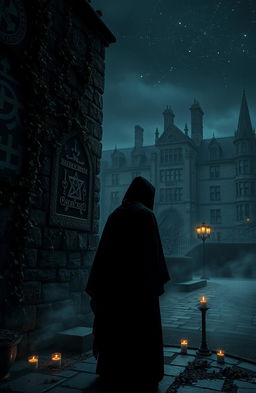 A mysterious, dark-themed representation of a secretive sect operating behind a university campus