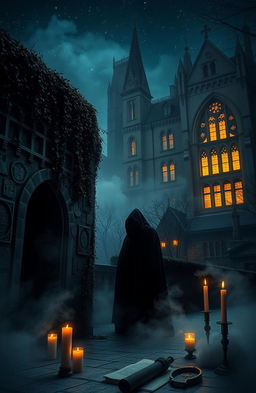 A mysterious, dark-themed representation of a secretive sect operating behind a university campus