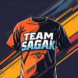 A stylish and unique graphic design for a TEAM SAGAK shirt, featuring bold and dynamic lettering that encapsulates the spirit of teamwork and unity