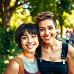 A vibrant and lively photograph capturing two young women enjoying their time together
