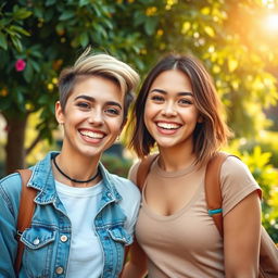 A vibrant and lively photograph capturing two young women enjoying their time together