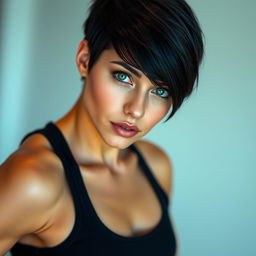 A strong and confident woman with a lean, muscular build