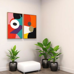 A well-designed interior corner featuring two stylish walls without any windows or background
