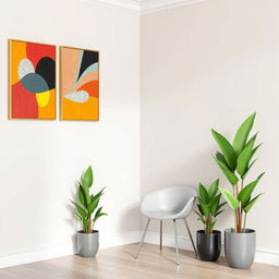 A well-designed interior corner featuring two stylish walls without any windows or background