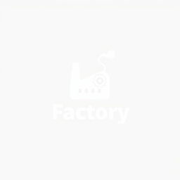 A white cartoon-style logo design for a factory, featuring playful and modern elements, incorporating gears or machinery in a whimsical way
