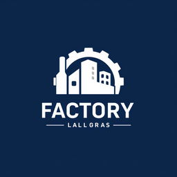 A logo design for a factory, featuring a dark blue background and a white logo design