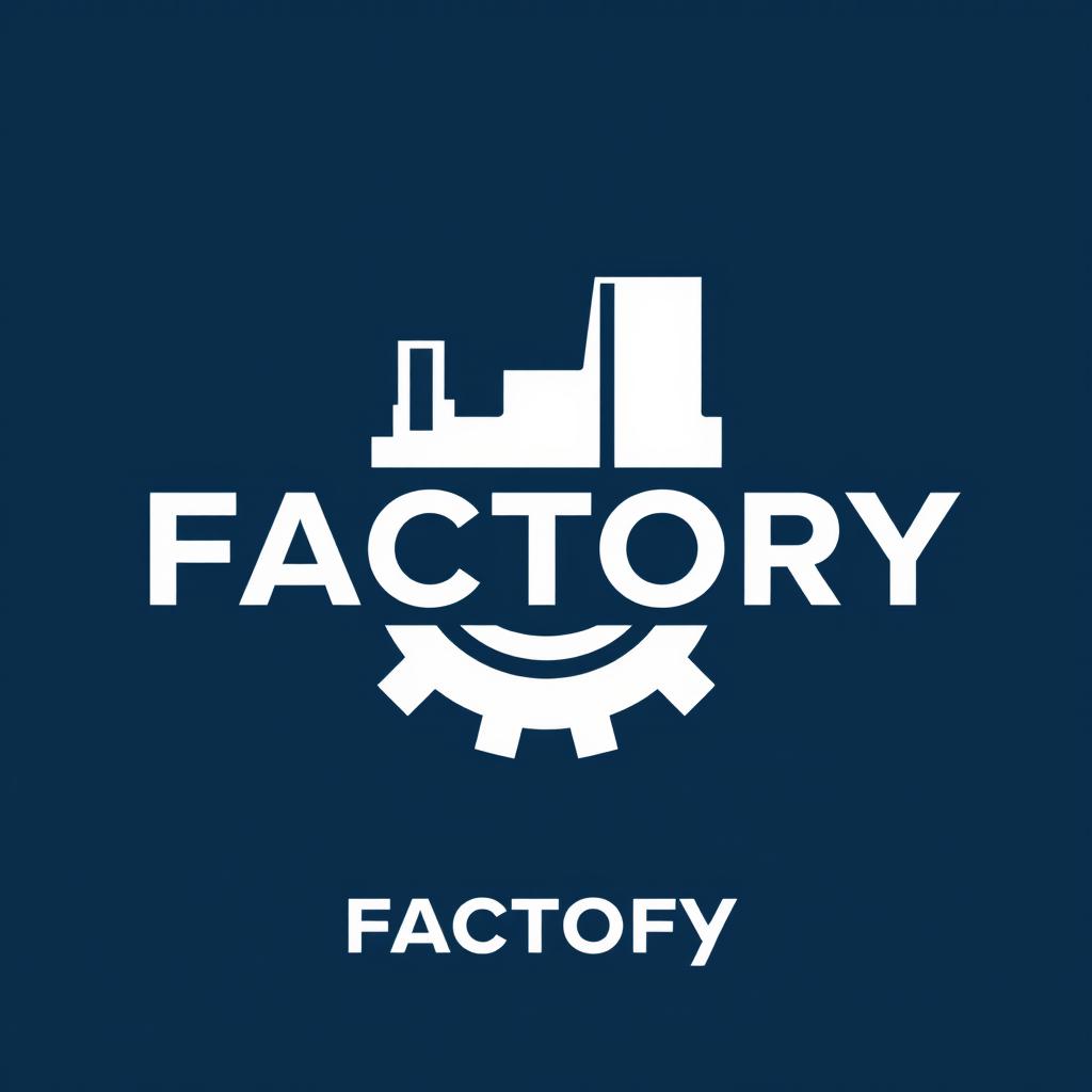 A logo design for a factory, featuring a dark blue background and a white logo design