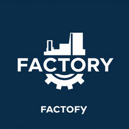 A logo design for a factory, featuring a dark blue background and a white logo design