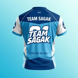 A sleek and modern design for a TEAM SAGAK shirt featuring a bold, stylized logo prominently on the front