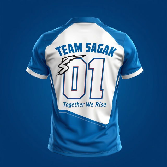 A sleek and modern design for a TEAM SAGAK shirt featuring a bold, stylized logo prominently on the front